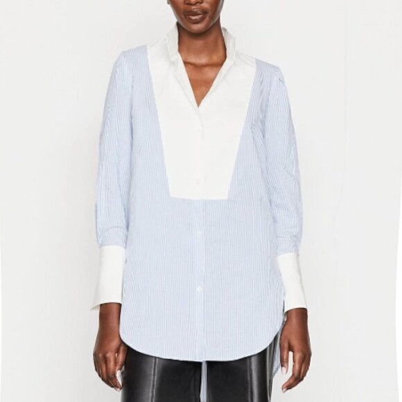 Frame Striped Blue White Collared Chambray Shirt S - Picture 1 of 7